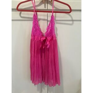 Victoria's Secret Hot Pink Lace & Chiffon Babydoll Chemise